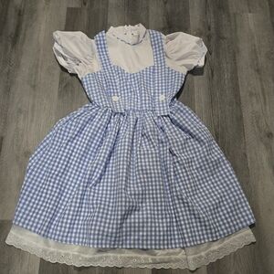 Blue Gingham Dress with White Lace Trim